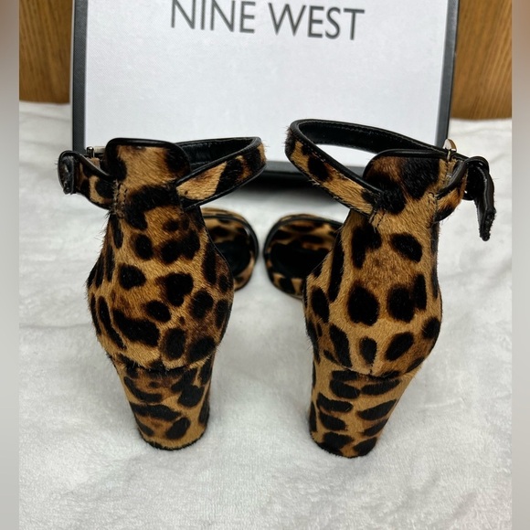 Nine West Pruce Open Toe 2.5” Block Heel Ankle-Strap Sandal Leopard Print 6.5 - Picture 5 of 11